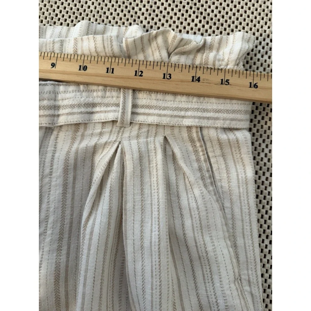 Banana Republic Linen Blend Pants Size 8 Wide Leg Belted Coastal Paper Bag Waist